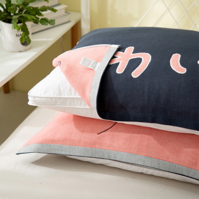 91家纺网 家纺一手货源 找家纺 朴尔 2020新款卡通AB组合全棉四层纱布枕巾 气球鲸鱼气球藏青