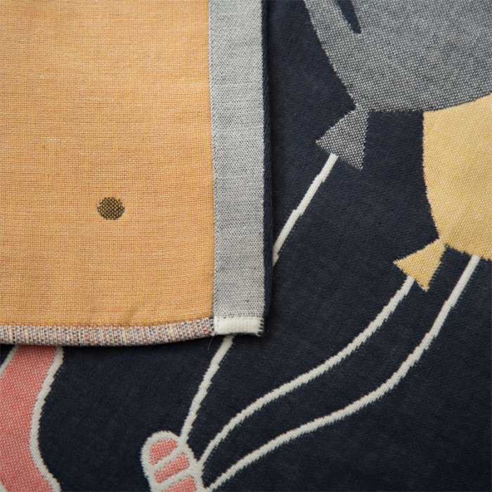 91家纺网 家纺一手货源 找家纺 朴尔 2020新款卡通AB组合全棉四层纱布枕巾 气球鲸鱼气球藏青