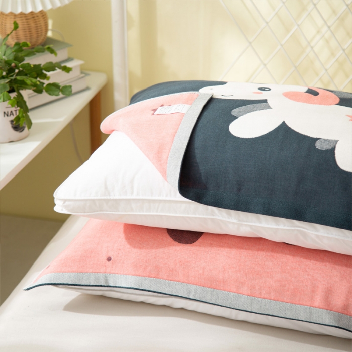 91家纺网 家纺一手货源 找家纺 朴尔 2020新款卡通AB组合全棉四层纱布枕巾 云朵飞马藏青