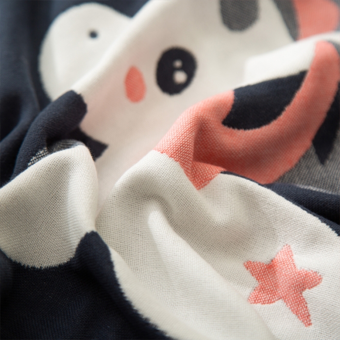 91家纺网 家纺一手货源 找家纺 朴尔 2020新款卡通AB组合全棉四层纱布枕巾 云朵飞马飞马藏青