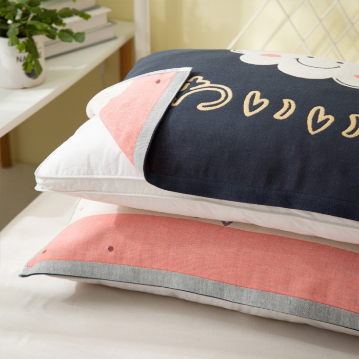 91家纺网 家纺一手货源 找家纺 朴尔 2020新款卡通AB组合全棉四层纱布枕巾 云朵飞马云朵-藏青