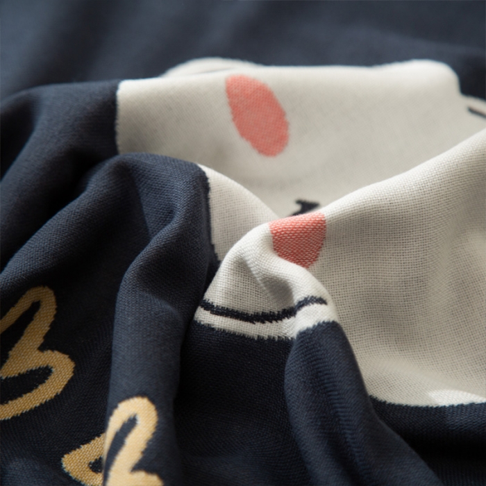 91家纺网 家纺一手货源 找家纺 朴尔 2020新款卡通AB组合全棉四层纱布枕巾 云朵飞马云朵-藏青