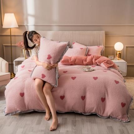 91家纺网 家纺一手货源 找家纺 （总）印季 2024新款千鸟格花边加密羊羔绒印花四件套