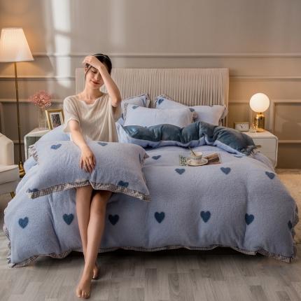 91家纺网 家纺一手货源 找家纺 （总）印季 2024新款千鸟格花边加密羊羔绒印花四件套