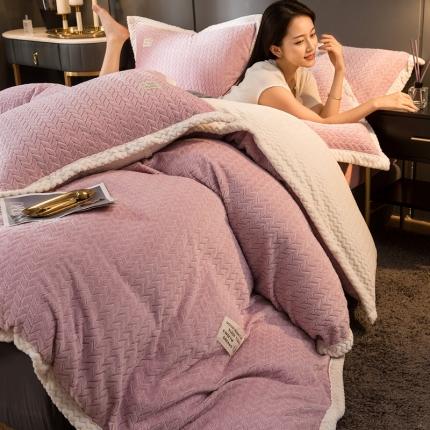 91家纺网 家纺一手货源 找家纺 （总）印季 2023新款色织绒麦穗包边四件套