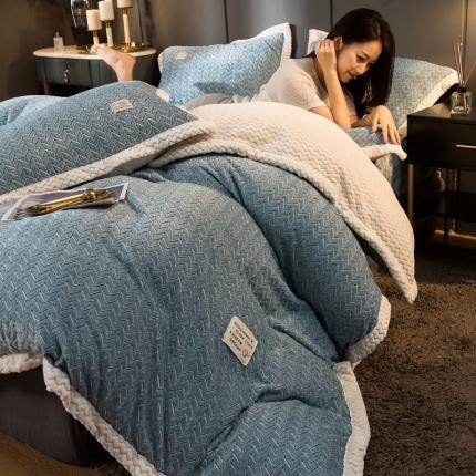 91家纺网 家纺一手货源 找家纺 （总）印季 2023新款色织绒麦穗包边四件套