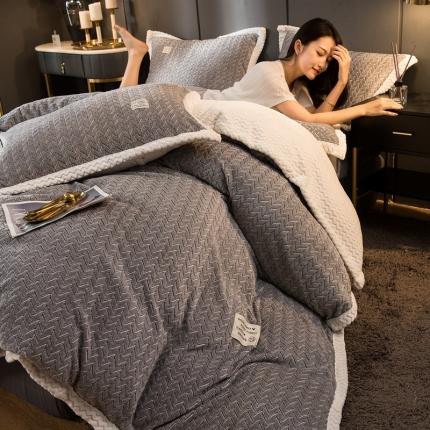 91家纺网 家纺一手货源 找家纺 （总）印季 2023新款色织绒麦穗包边四件套