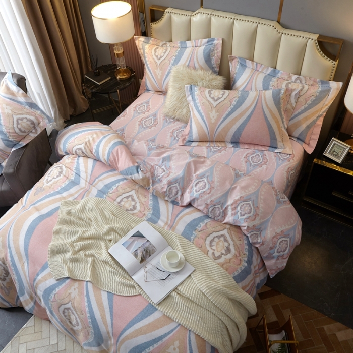 91家纺网 家纺一手货源 找家纺 威克凯丽 2023新款全棉活性生态磨毛四件套 瑟琳娜-桔