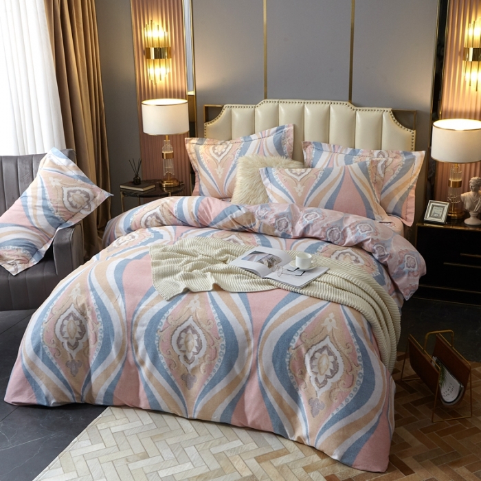 91家纺网 家纺一手货源 找家纺 威克凯丽 2023新款全棉活性生态磨毛四件套 瑟琳娜-桔