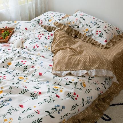 91家纺网 家纺一手货源 找家纺 花伞2021新款韩版荷叶边花边床裙床单款磨毛四件套 花密