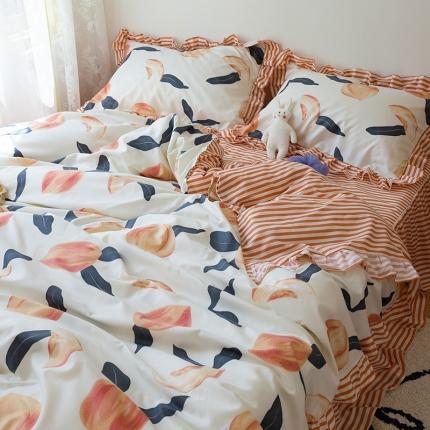 91家纺网 家纺一手货源 找家纺 花伞2021新款韩版荷叶边花边床裙床单款磨毛四件套 逃之夭夭