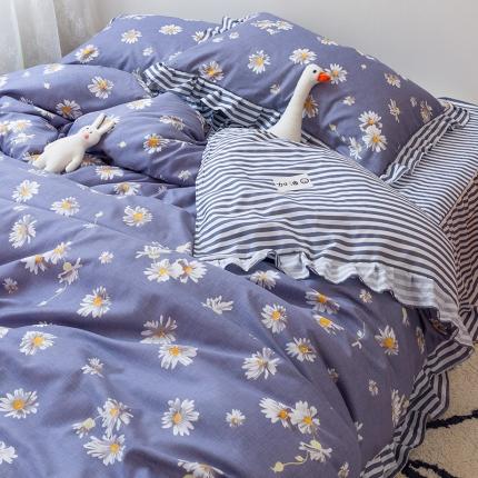 91家纺网 家纺一手货源 找家纺 花伞2021新款韩版荷叶边花边床裙床单款磨毛四件套 小雏菊