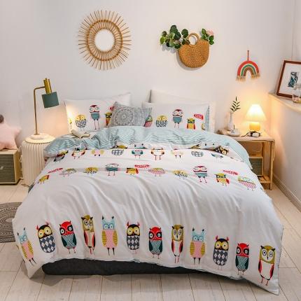 捌月全棉13372小清新四件套 猫头鹰