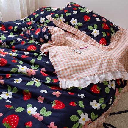 花伞2021新款韩版荷叶边花边床裙床单款磨毛四件套 花花莓莓