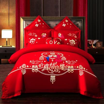 91家纺网 家纺一手货源 找家纺 （总）千禧 2020新款喷气全棉婚庆四件套