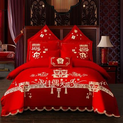 91家纺网 家纺一手货源 找家纺 千禧 2020新款喷气全棉婚庆四件套 佳偶天成