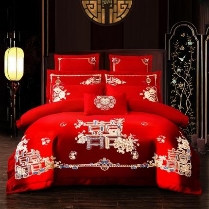 91家纺网 家纺一手货源 找家纺 千禧 2020新款喷气全棉婚庆四件套 喜上加喜