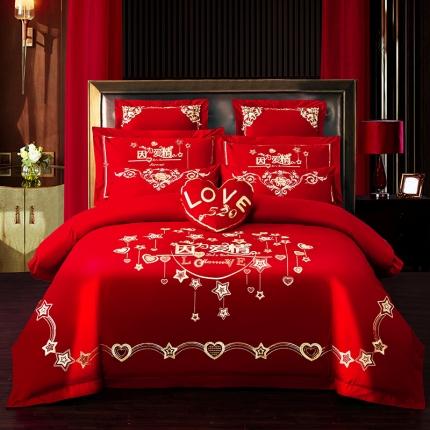 91家纺网 家纺一手货源 找家纺 千禧 2020新款喷气全棉婚庆四件套 因为爱情