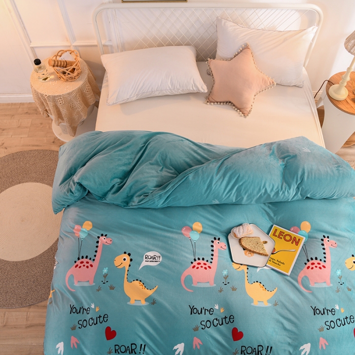 91家纺网 家纺一手货源 找家纺 甜之梦 2025新款水晶绒单品被套 小恐龙蓝