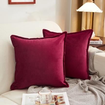 91家纺网 家纺一手货源 找家纺 枕芯真意 2020新款纯色荷兰绒抱枕压边 酒红