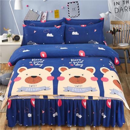 91家纺网 家纺一手货源 找家纺 优家居 2023新款加厚磨毛床裙款四件套 棕熊校长