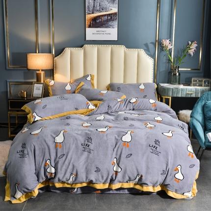 91家纺网 家纺一手货源 找家纺 昊川2020新款冬季加厚轻奢工艺款牛奶绒四件套 可达鸭