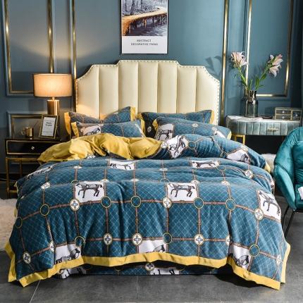 91家纺网 家纺一手货源 找家纺 昊川2020新款冬季加厚轻奢工艺款牛奶绒四件套 时尚马-兰