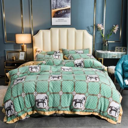 91家纺网 家纺一手货源 找家纺 昊川2020新款冬季加厚轻奢工艺款牛奶绒四件套 时尚马-绿