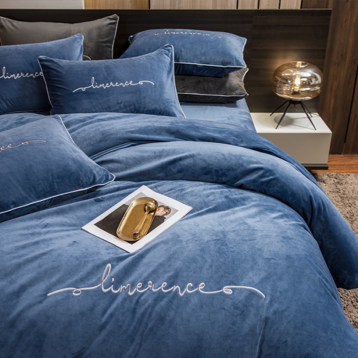 91家纺网 家纺一手货源 找家纺 瑞驰 2022新款A类婴儿绒保暖四件套 宾利蓝