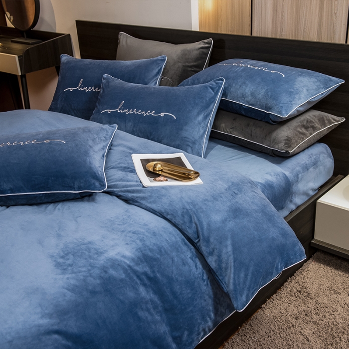 91家纺网 家纺一手货源 找家纺 瑞驰 2022新款A类婴儿绒保暖四件套 宾利蓝