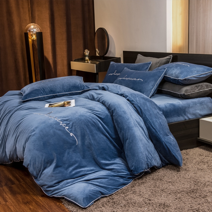 91家纺网 家纺一手货源 找家纺 瑞驰 2022新款A类婴儿绒保暖四件套 宾利蓝