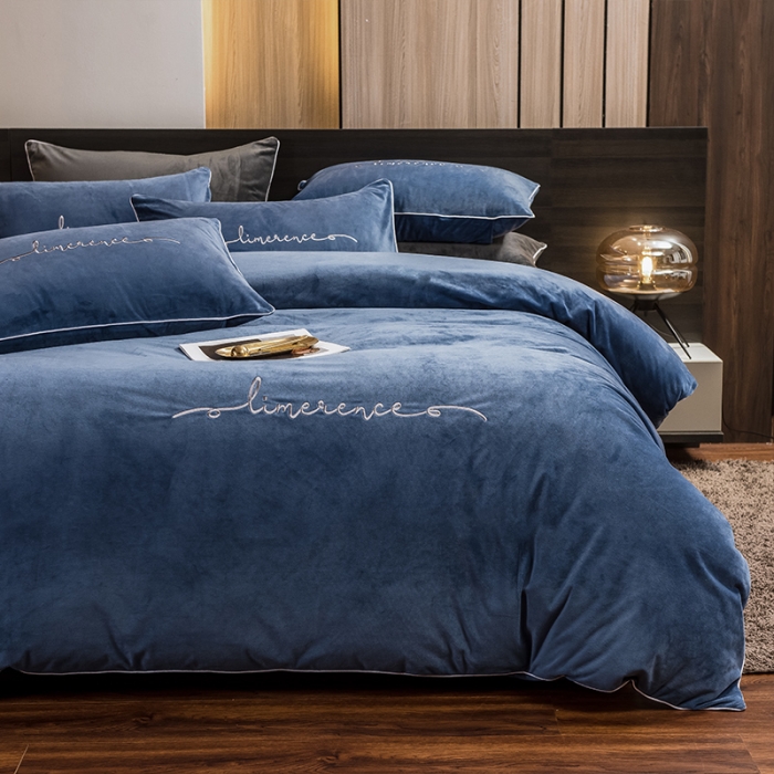 91家纺网 家纺一手货源 找家纺 瑞驰 2022新款A类婴儿绒保暖四件套 宾利蓝