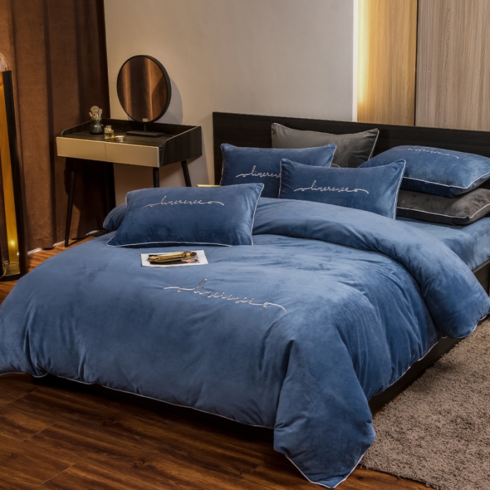 91家纺网 家纺一手货源 找家纺 瑞驰 2022新款A类婴儿绒保暖四件套 宾利蓝