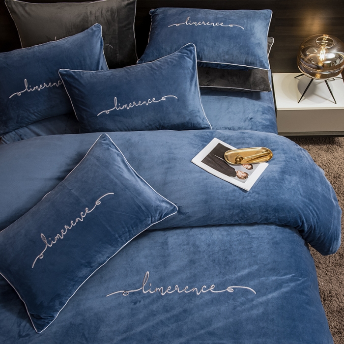 91家纺网 家纺一手货源 找家纺 瑞驰 2022新款A类婴儿绒保暖四件套 宾利蓝