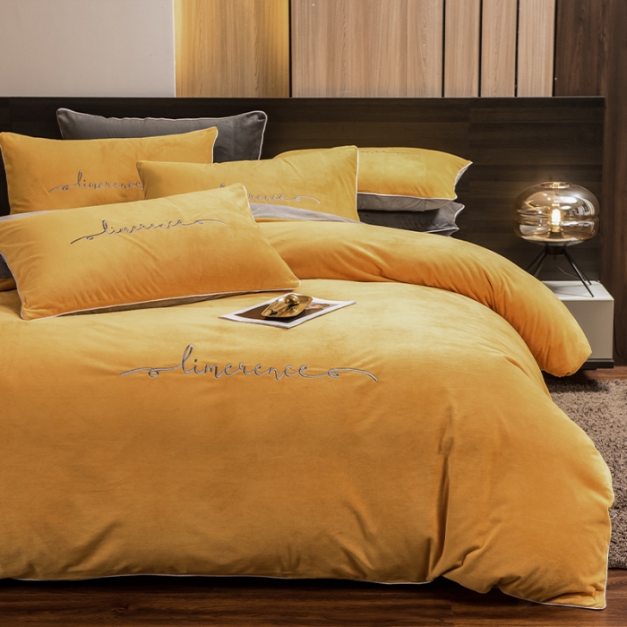 91家纺网 家纺一手货源 找家纺 瑞驰 2022新款A类婴儿绒保暖四件套 姜黄+摩登灰