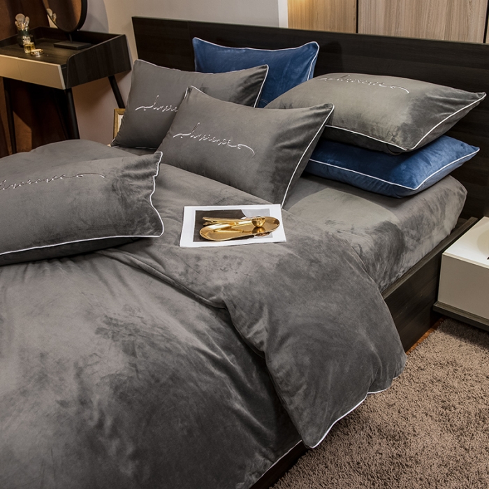 91家纺网 家纺一手货源 找家纺 瑞驰 2022新款A类婴儿绒保暖四件套 罗马灰