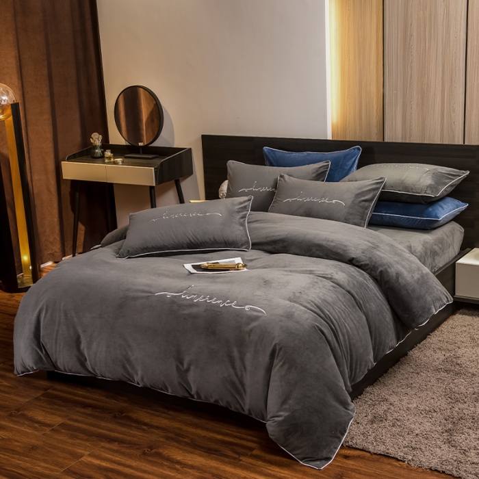 91家纺网 家纺一手货源 找家纺 瑞驰 2022新款A类婴儿绒保暖四件套 罗马灰