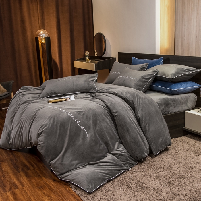 91家纺网 家纺一手货源 找家纺 瑞驰 2022新款A类婴儿绒保暖四件套 罗马灰