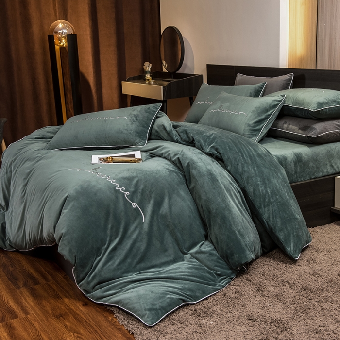 91家纺网 家纺一手货源 找家纺 瑞驰 2022新款A类婴儿绒保暖四件套 松石绿