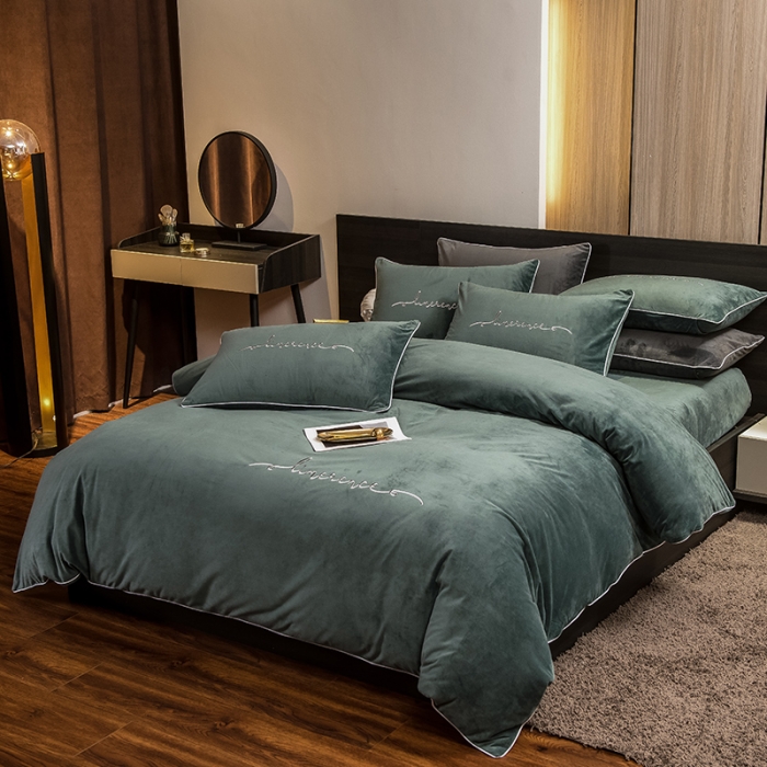 91家纺网 家纺一手货源 找家纺 瑞驰 2022新款A类婴儿绒保暖四件套 松石绿