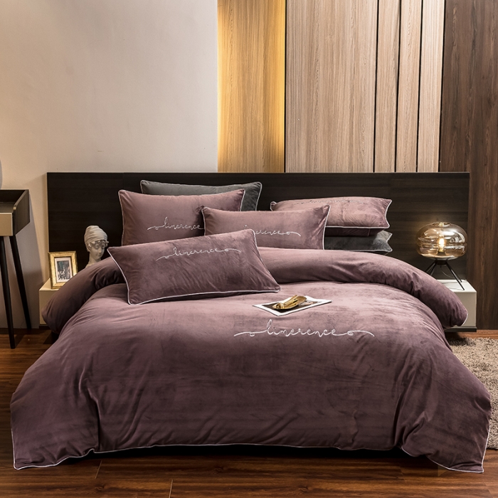 91家纺网 家纺一手货源 找家纺 瑞驰 2022新款A类婴儿绒保暖四件套 优雅紫