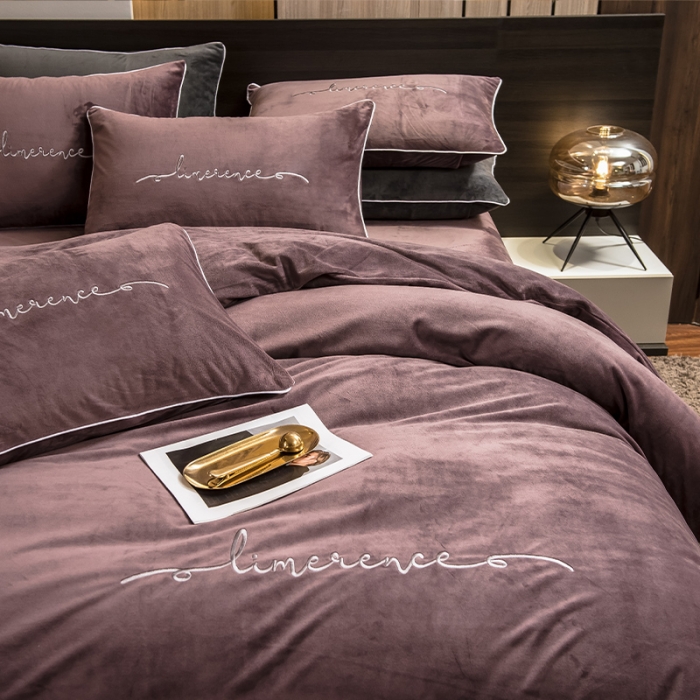 91家纺网 家纺一手货源 找家纺 瑞驰 2022新款A类婴儿绒保暖四件套 优雅紫