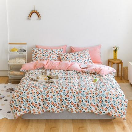 梦家居 2020新款秋冬A棉B绒四件套 花开朵朵绒
