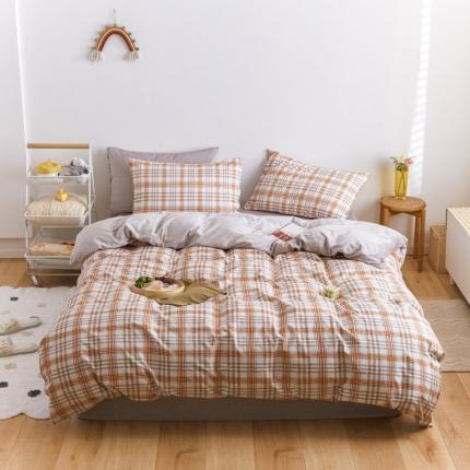 梦家居 2020新款秋冬A棉B绒四件套 奶油棕格绒