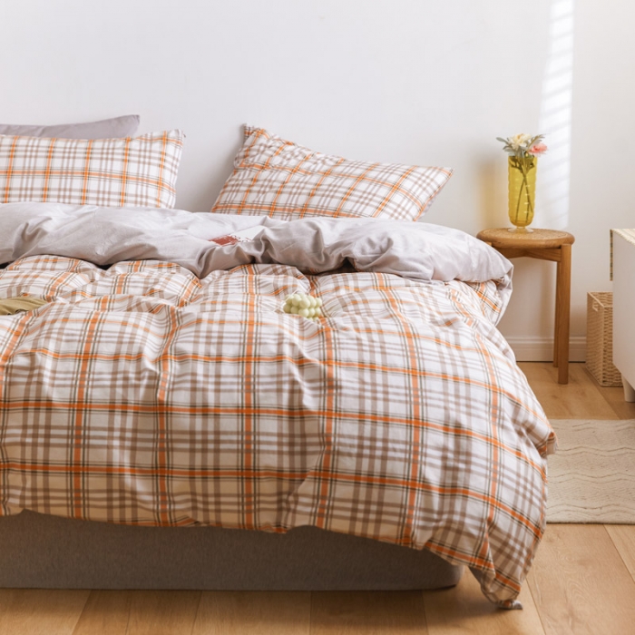 91家纺网 家纺一手货源 找家纺 梦家居 2020新款秋冬A棉B绒四件套 奶油棕格绒