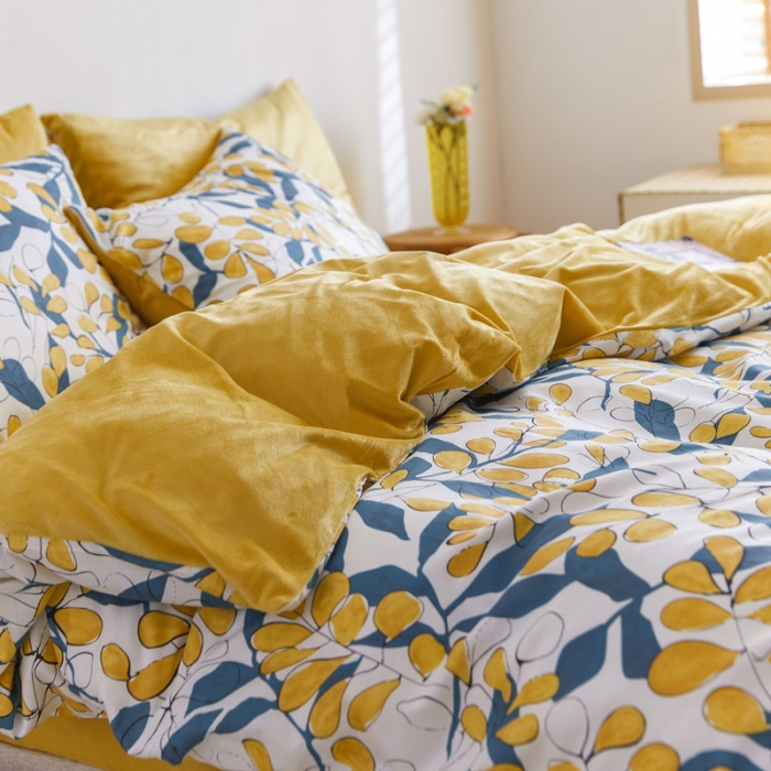 91家纺网 家纺一手货源 找家纺 梦家居 2020新款秋冬A棉B绒四件套 硕果盈枝绒