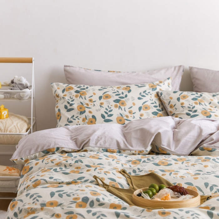 91家纺网 家纺一手货源 找家纺 梦家居 2020新款秋冬A棉B绒四件套 丝语绒