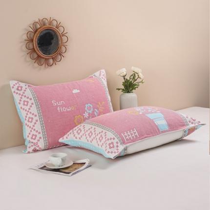 91家纺网 家纺一手货源 找家纺 （总）朴尔纯棉纱布成人防滑半包按扣固定式盖枕头一对巾全棉