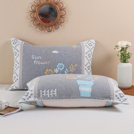 91家纺网 家纺一手货源 找家纺 （总）朴尔纯棉纱布成人防滑半包按扣固定式盖枕头一对巾全棉