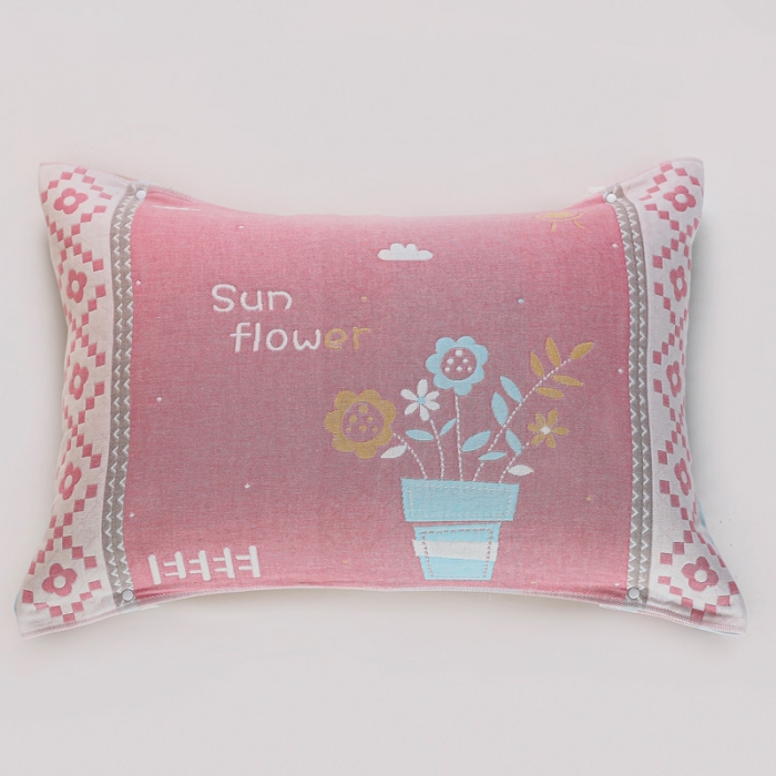 91家纺网 家纺一手货源 找家纺 朴尔纯棉纱布成人防滑半包按扣固定式盖枕头一对巾全棉 盆栽粉